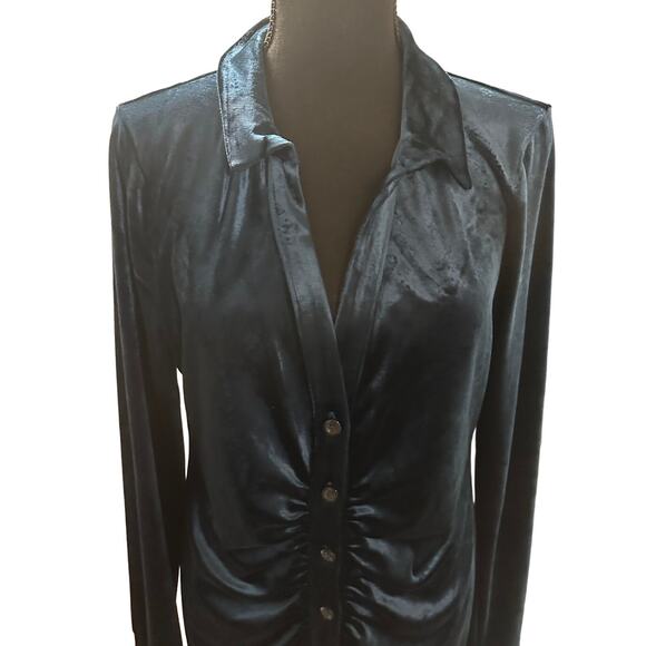 Free People Shayla Velvet Mini Dress Long Sleeve - Navy Blue - LG NWT - Picture 6 of 13